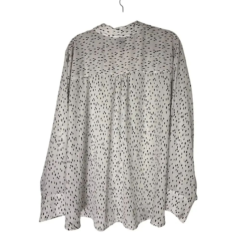 Worthington Woman White & Black Long Sleeve V-neck Collar Blouse Top Size 4X - Picture 5 of 10